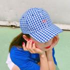 Lettering Embroidered Gingham Cap
