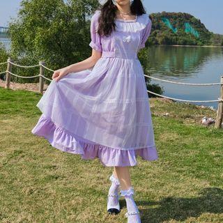Short-sleeve Mesh Panel Dress Purple - One Size