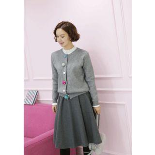 Bobble-button Wool Blend Cardigan