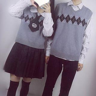 Pinstriped Shirt / Knit Vest