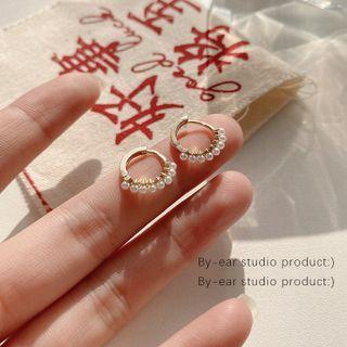 Faux Pearl Alloy Hoop Earring E4467 - 1 Pr - Gold - One Size