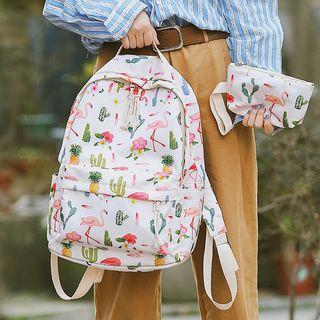 Set: Printed Oxford Backpack + Pouch