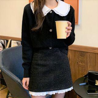 Lace Collar Cardigan / Mini Pencil Skirt