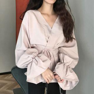 Balloon-sleeve Wrap Blouse
