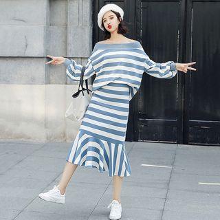 Set: Striped Sweatshirt + Midi Mermaid Skirt