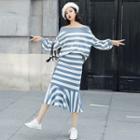 Set: Striped Sweatshirt + Midi Mermaid Skirt