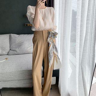 Set: Puff-sleeve Blouse + Wide Leg Pants