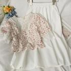 Set: Lace-trim Floral Crop Shirt + Midi Skirt
