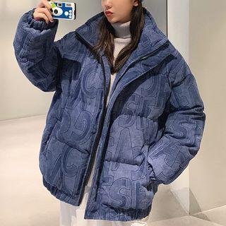 Lettering Padded Corduroy Zip-up Jacket