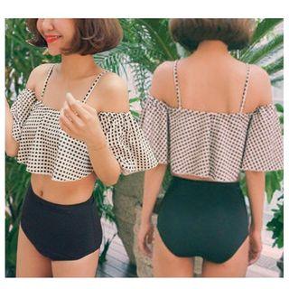 Set: Pattermed Frilled Swim Top + High Waist Swim Bottom