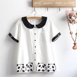 Peter Pan Collar Embroidered Short-sleeve Shirt