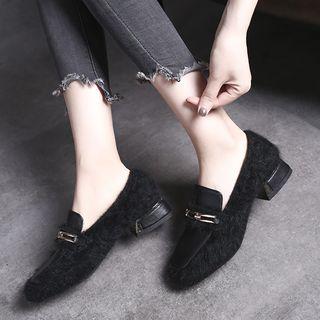 Faux Fur Faux Suede Low Heel Loafers