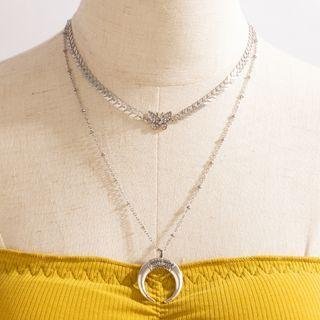 Butterfly Pendant Layered Necklace 17459 - Silver - One Size