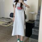 Sleeveless Lettering Midi Dress Red & Black Lettering - Light Melange Gray - One Size