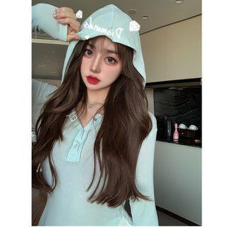 Long-sleeve Plain Slim-fit Hooded Top / Plain Hot Pants