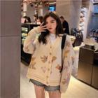 Long Sleeve V-neck Bear Jacquard Knit Cardigan