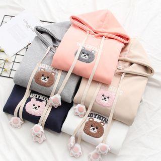 Bear Embroidered Fleece Lined Hoodie