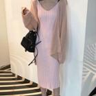 Open Front Cardigan / Sleeveless Knitted Midi Dress