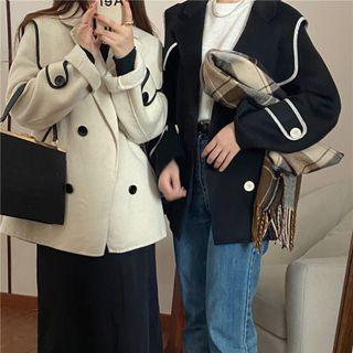 Long Sleeve Contrast Trim Woolen Cardigan