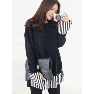 Inset Mock Striped Shirt Pullover