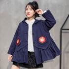 Embroidered Frill Trim Buttoned Hooded Jacket