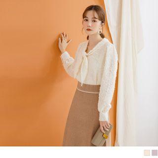Long Sleeve Frayed Knotted Top