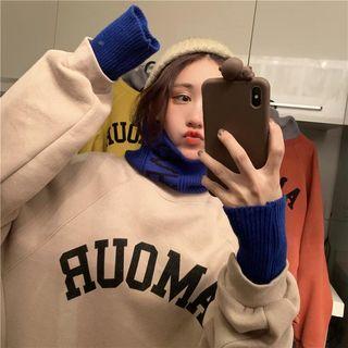 Lettering Turtleneck Long-sleeve Loose-fit Pullover