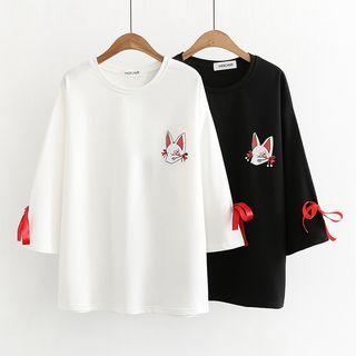 3/4-sleeve Fox Print T-shirt