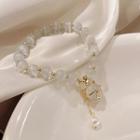 Fortune Cat Pendant Faux Gemstone Bead Bracelet White - One Size