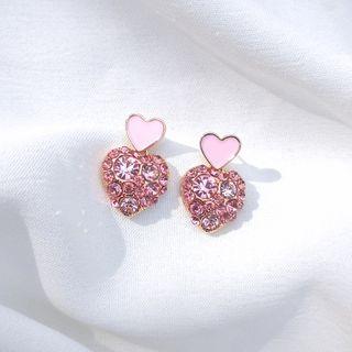 Heart Rhinestone Drop Earring 1 Pair - Pink - One Size