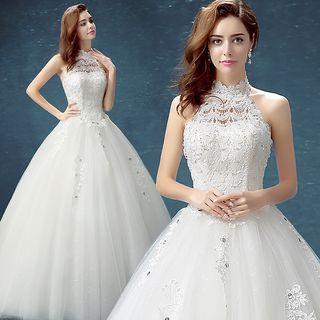Halter Lace Ball Gown Wedding Dress
