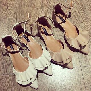Ruffle Ankle Strap Pointy-toe Pumps