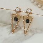 Faux Pearl Alloy Triangle Dangle Earring 925 Silver - Gold - One Size