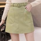 Belted Faux Leather A-line Skirt