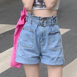 High-waist Pocket Detail Roll-up Denim Shorts