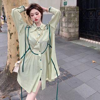 Details Tie-accent Sheer Midi Shirtdress Green - One Size