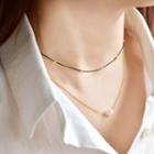 Set: Bead String Choker + Pearl Chain Necklace One Size