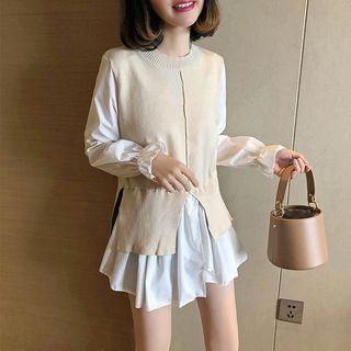 Chiffon Panel Long Knit Top