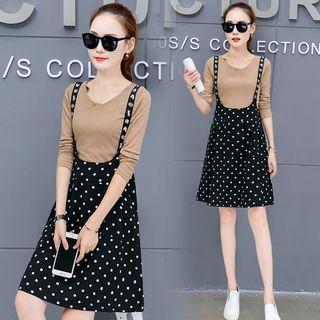 Set: Long-sleeve Top + Dotted Jumper Skirt