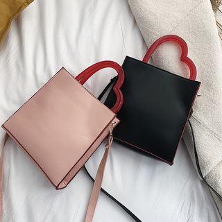 Heart Handle Faux Leather Shoulder Bag