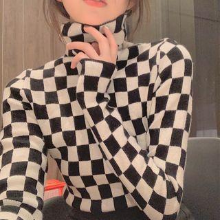 Turtleneck Sweater Check - Black & White - One Size