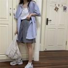 Elbow-sleeve Long Striped Shirt Stripe - One Size