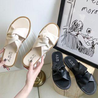 Faux-leather Twisted-front Slide Sandals