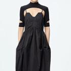 Spaghetti Strap Midi A-line Dress / Short-sleeve Shrug