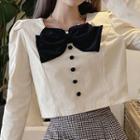 Bow Cropped Corduroy Blouse