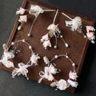 Set: Wedding Flower Hair Stick (3 Pcs) + Flower Hoop Earring As Shown In Figure - One Size
