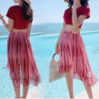 Set: Drawstring Short-sleeve Tankini + Cover Up