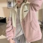Two-tone Zip-up Jacket Jacket - Pink & White - One Size