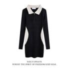 Long-sleeve Knit Polo Dress Black - One Size