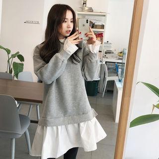 Inset Frill-trim Dress Brushed Fleece Lined Sweatshirt